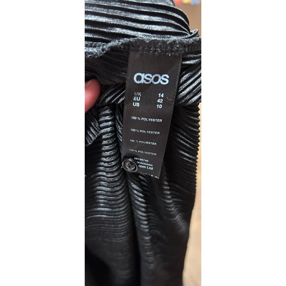 Luxe Pleated Satin Finish – Black Elegant Mock Neck Women’s, Size 10 - Picture 8 of 8